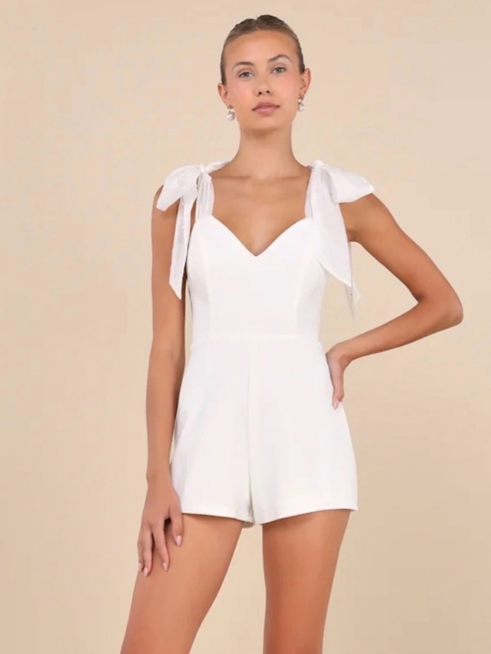 Lulu's White Pearl Tie-Shoulder Romper